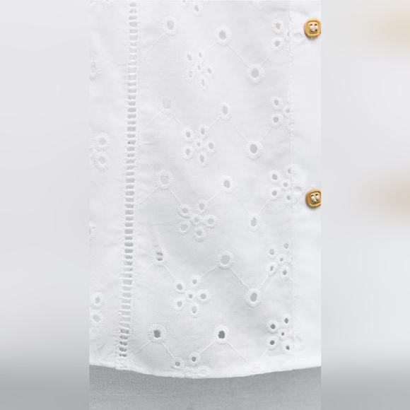 New 🤍Zara OPENWORK EMBROIDERY SHIRTWhite Sz Small 3353/358 Long SLEEVE Cotton - Picture 6 of 8